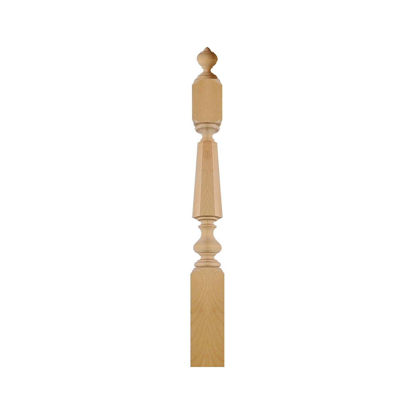 NWL-08 Wood Carved Hexagon Newel Post, Available in 4"x4", 5"x5", Unfinished, Single