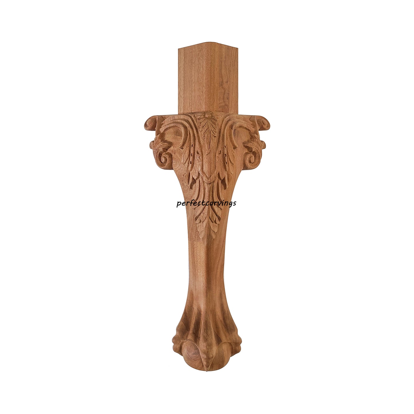 PAIR of Wood Carved Scroll Leaf Claw Ball Legs for Furniture, Available in 12-1/2" & 14-1/2"High