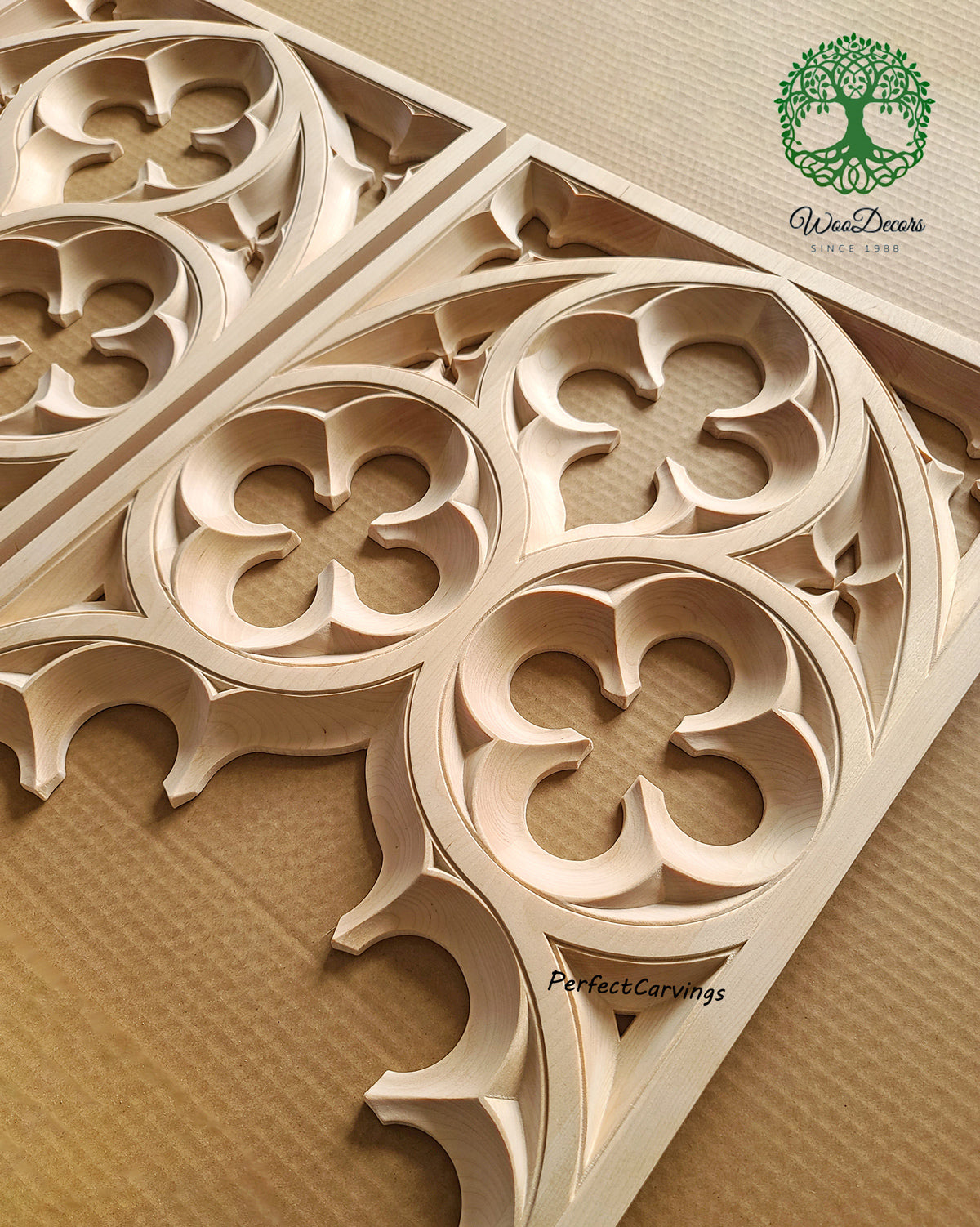 PNL-41 Wood Carved Gothic Screen Panel, Available in 2 Sizes, Single