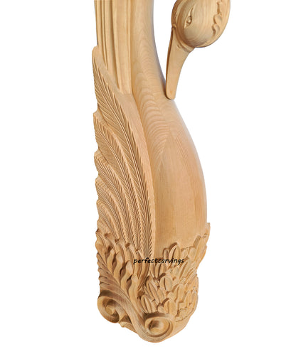 PAIR of ISP-12 Graceful Swan Carved Wood Posts for Fireplace Mantel, Shelf & Kitchen Island