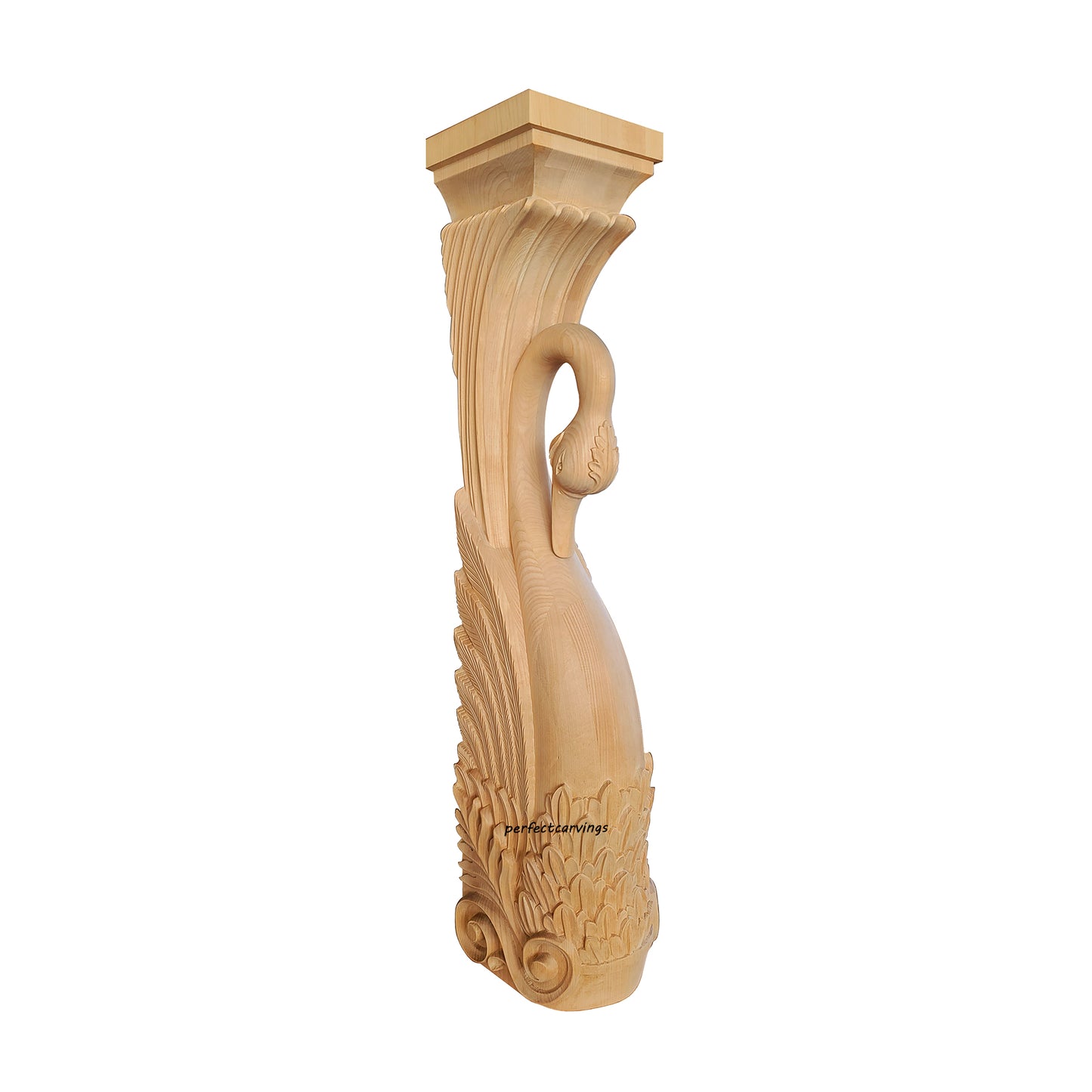 PAIR of ISP-12 Graceful Swan Carved Wood Posts for Fireplace Mantel, Shelf & Kitchen Island