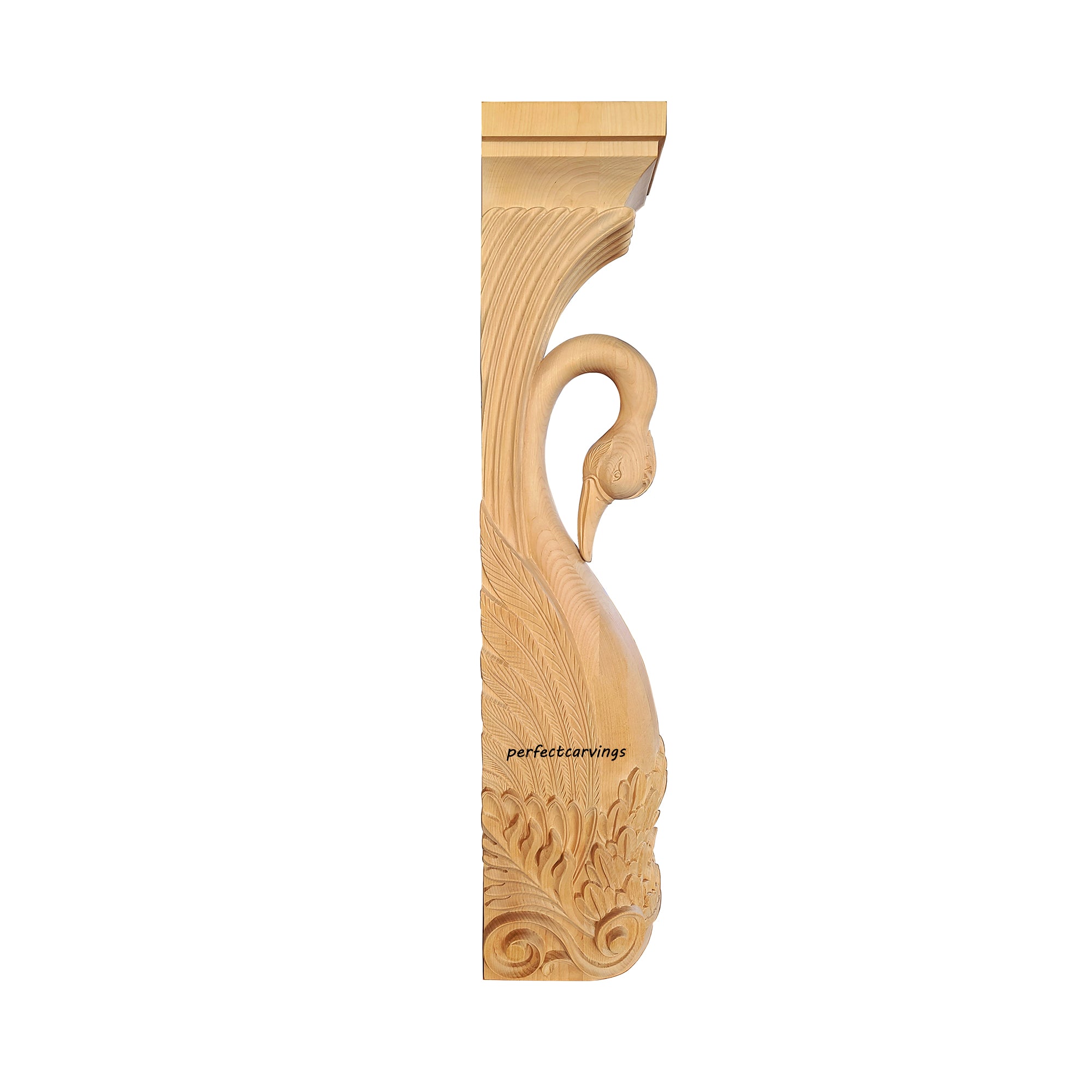 PAIR of ISP-12 Graceful Swan Carved Wood Posts for Fireplace Mantel, Shelf & Kitchen Island