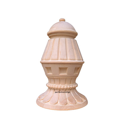 Stair Newel Post Cap 5-5/8"H Wood Carved Finial, Single Piece