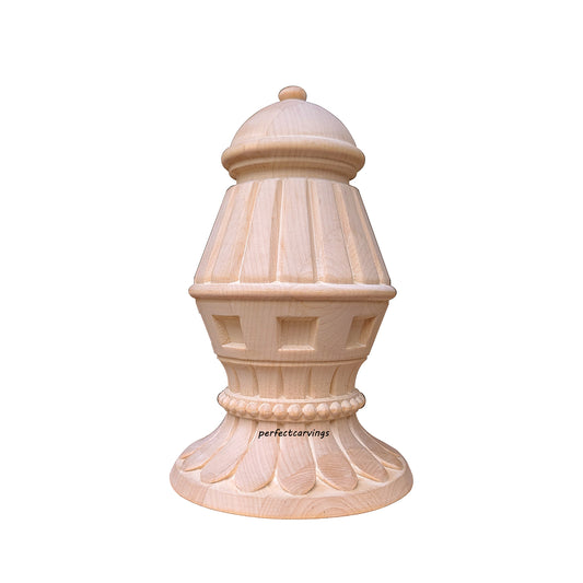 Stair Newel Post Cap 5-5/8"H Wood Carved Finial, Single Piece