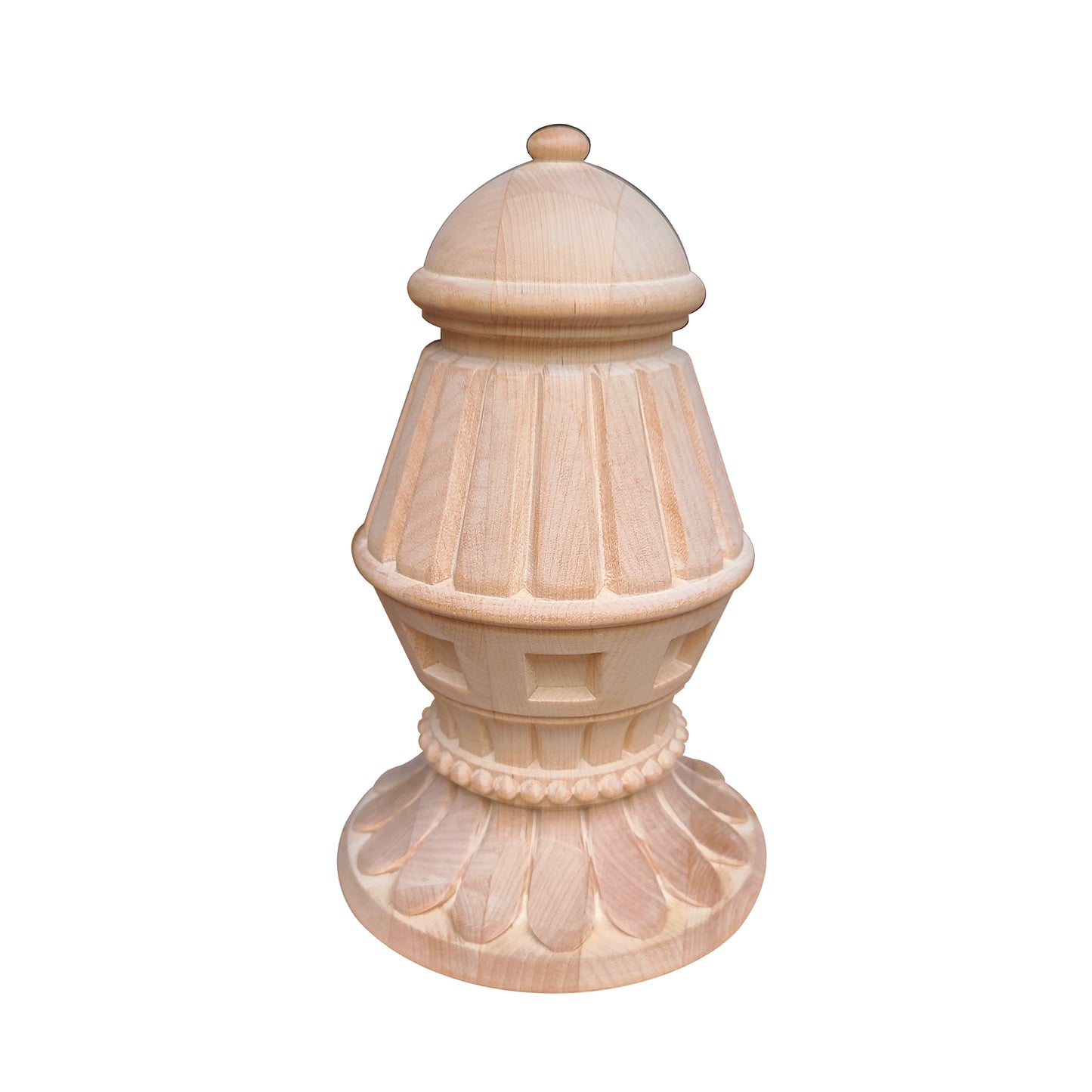 Stair Newel Post Cap 5-5/8"H Wood Carved Finial, Single Piece