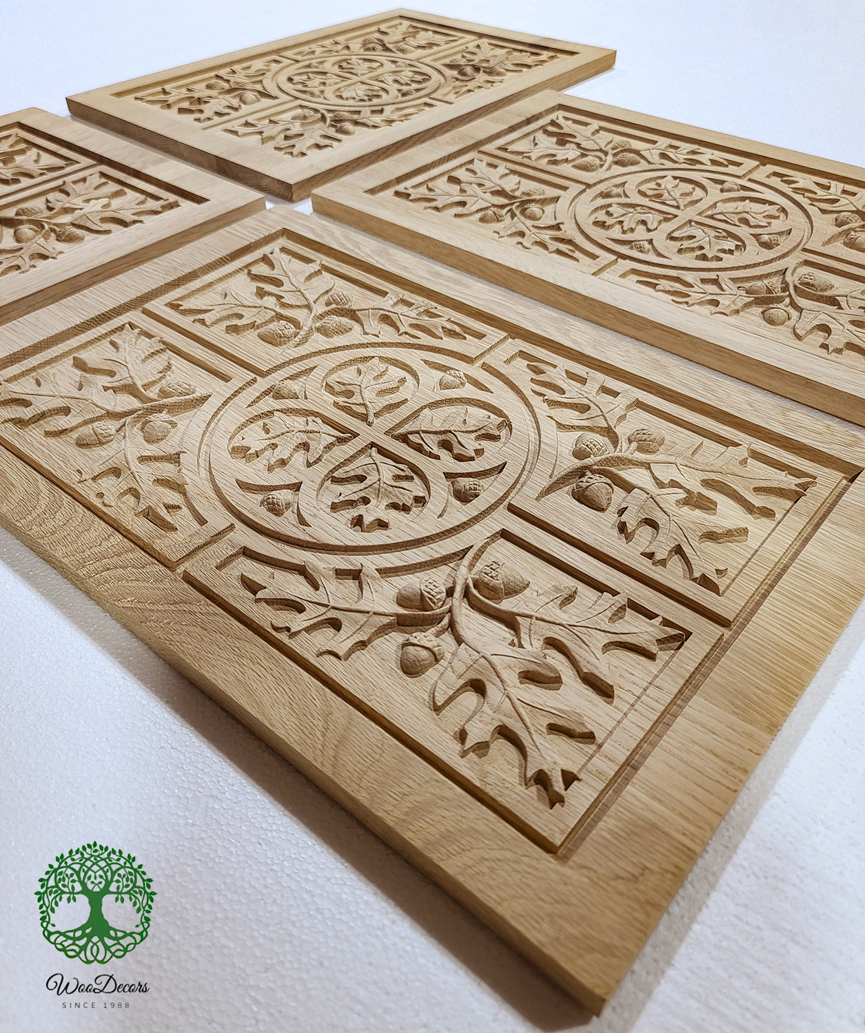 PAIR of PNL-44 Oak Leaf & Acorn Carved Wood Furniture Panels, 12"Wx16”H, Unfinished