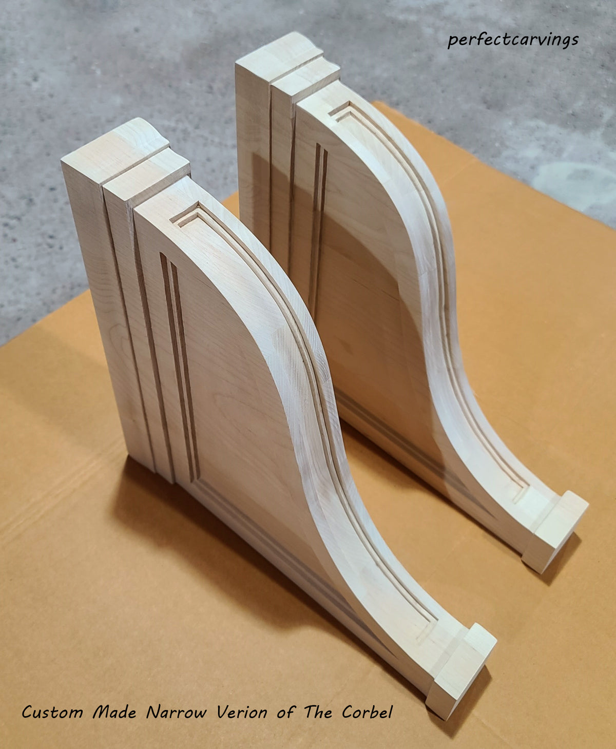 PAIR of Small Line Carved Wood Mission Corbels, Available in 10" & 14" High