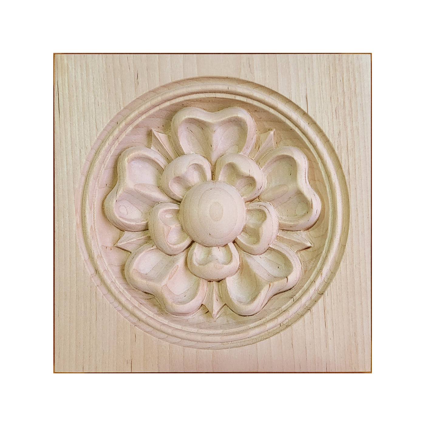 PAIR of Yorkshire Rose Carved Wood Corner Blocks, Architrave Blocks, Available in 3-1/2" & 5-1/8"