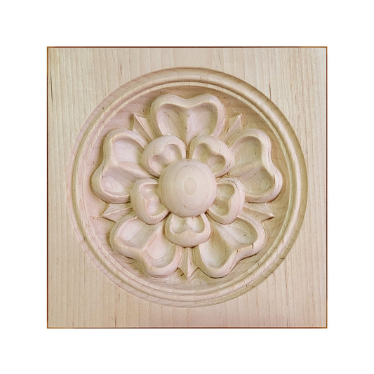 PAIR of Yorkshire Rose Carved Wood Corner Blocks, Architrave Blocks, Available in 3-1/2" & 5-1/8"
