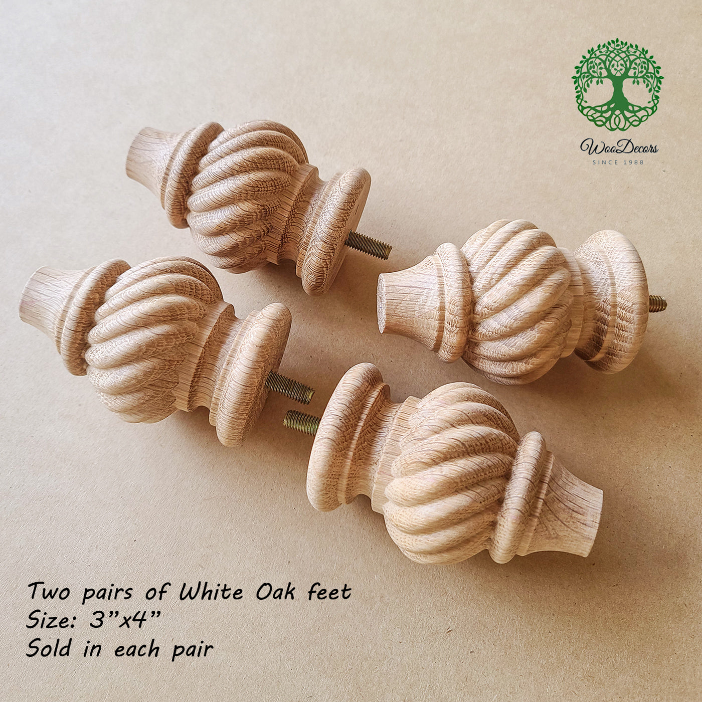 PAIR of Wood Carved Rope Feet for Cabinet, Chest, and Sofa, Furniture Legs, Available in 9 Sizes