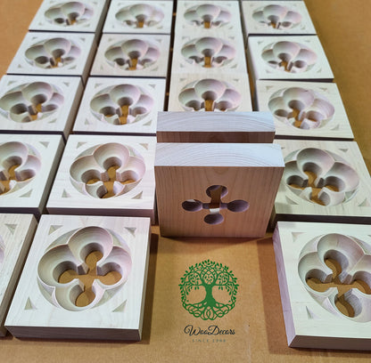 PAIR of Square Gothic Style Wood Carved Panel Blocks, Available from 2-3/4" to 8-1/4"