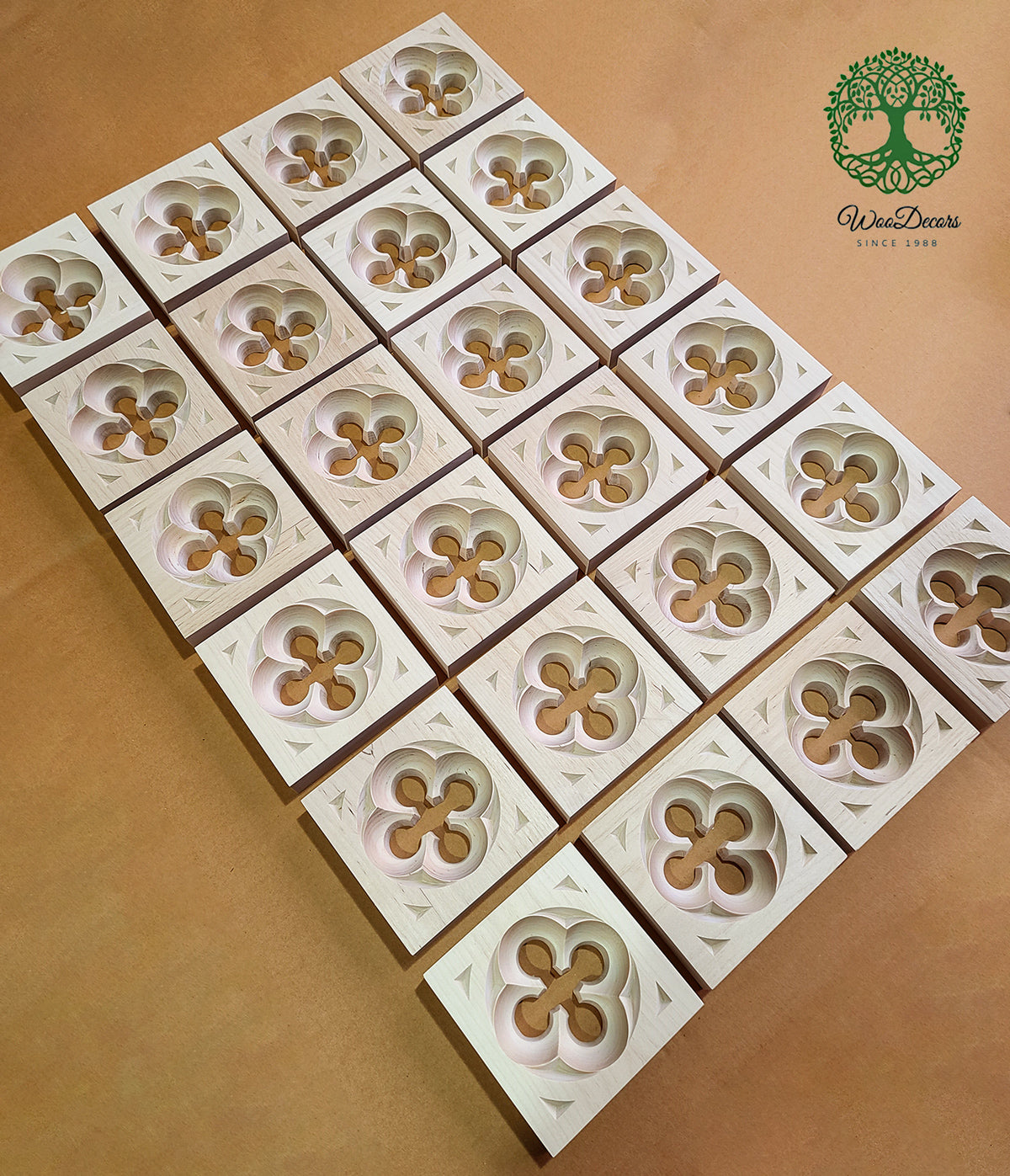 PAIR of Square Gothic Style Wood Carved Panel Blocks, Available from 2-3/4" to 8-1/4"