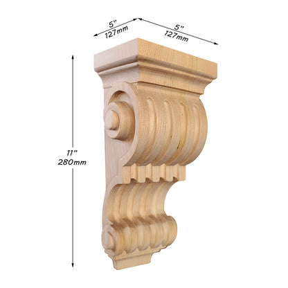 PAIR of Fluted Wood Carved Corbels, Available in  8", 11" & 14" High