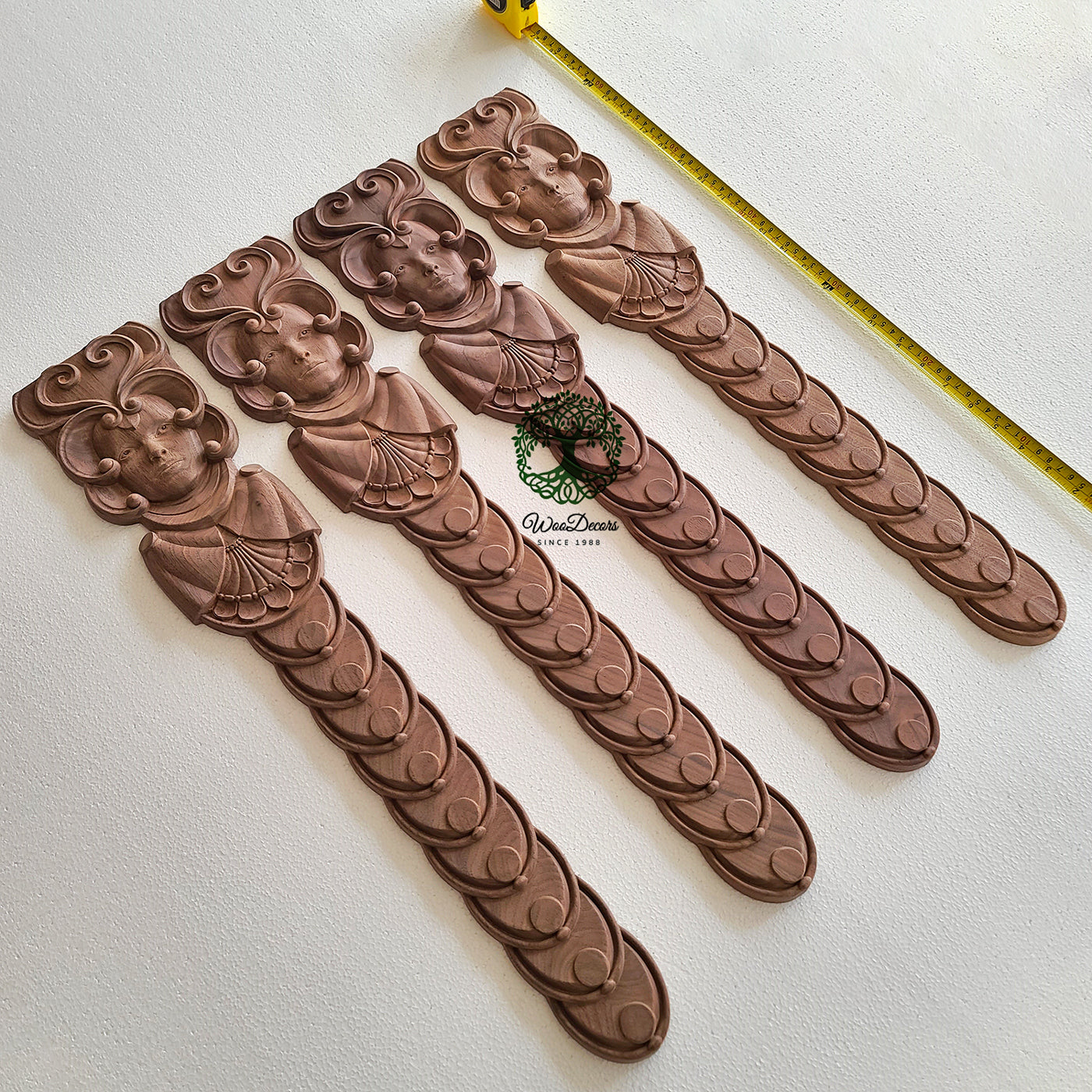 CUSTOM240304  Four Units of 127mmx660mm Walnut Wood Carved Drop Appliques, SOLD