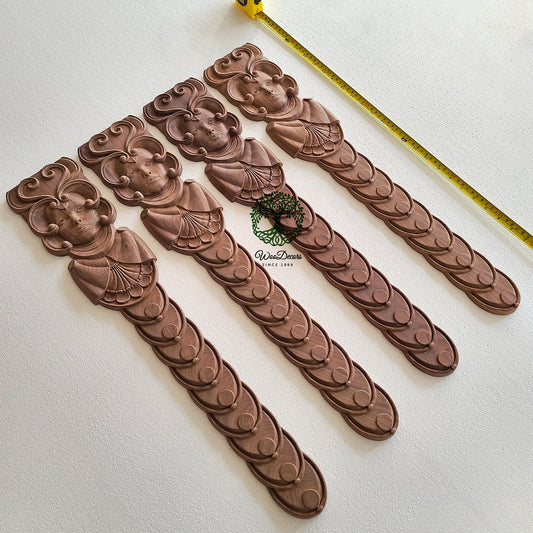 CUSTOM240304  Four Units of 127mmx660mm Walnut Wood Carved Drop Appliques, SOLD