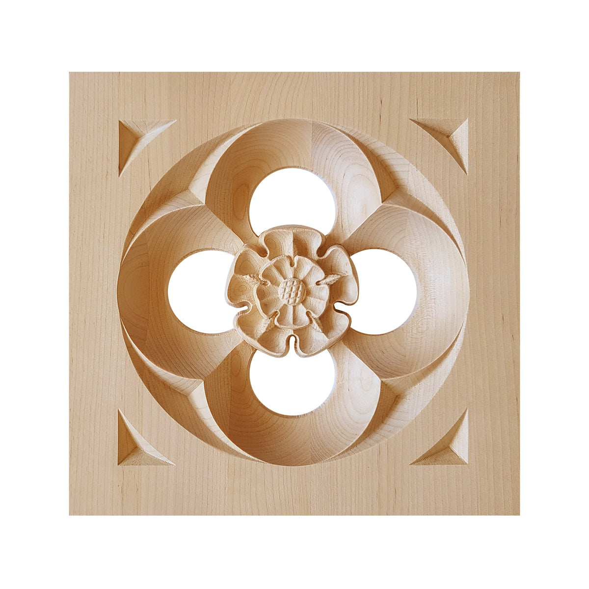 PAIR of Square Gothic Style Wood Carved Rose Block, Available in 5 Sizes