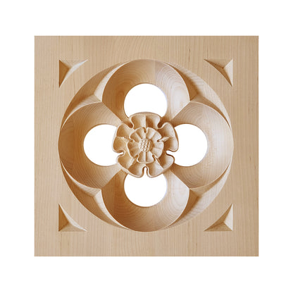 PAIR of Square Gothic Style Wood Carved Rose Block, Available in 5 Sizes