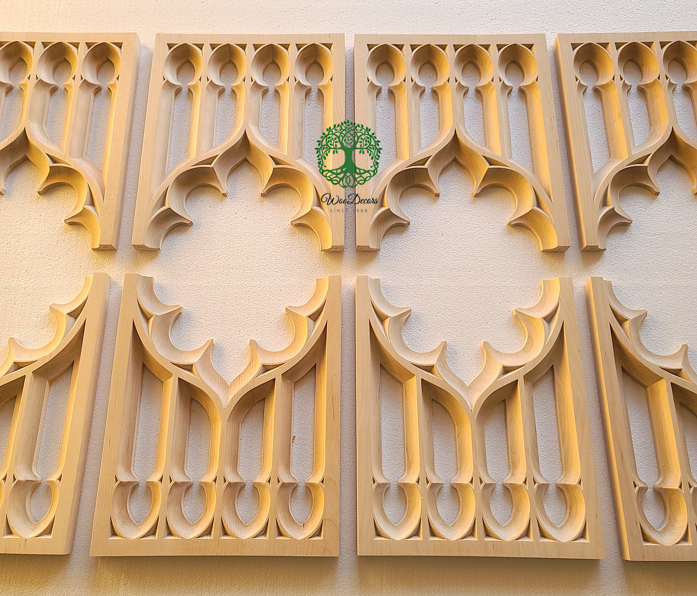PAIR of PNL-33 Gothic Style Wood Carved Screen Arch Panels, 10"Wx11-3/4"H