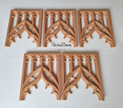 CUSTOM240511 5PCS Mahogany Carved Gothic Screen Arch 8"Wx10"H Panels, SOLD
