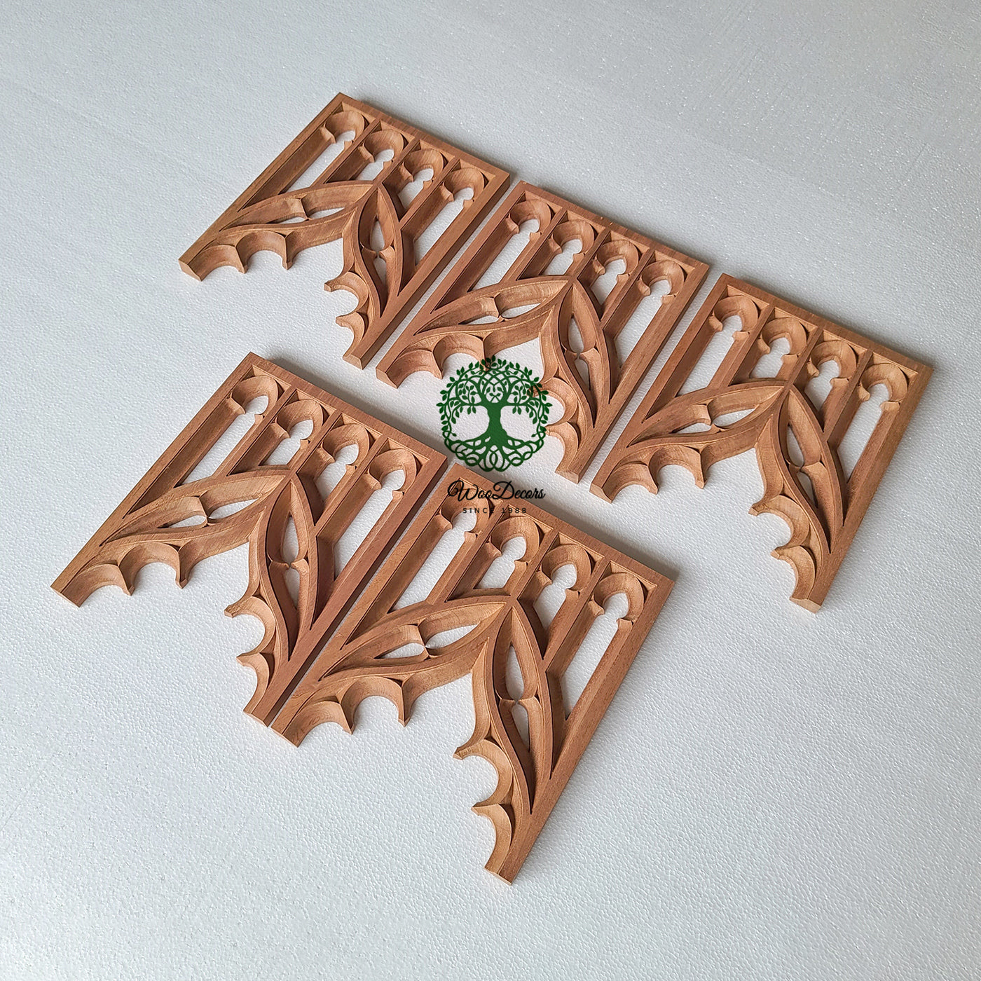 CUSTOM240511 5PCS Mahogany Carved Gothic Screen Arch 8"Wx10"H Panels, SOLD