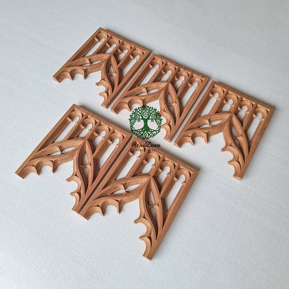 CUSTOM240511 5PCS Mahogany Carved Gothic Screen Arch 8"Wx10"H Panels, SOLD