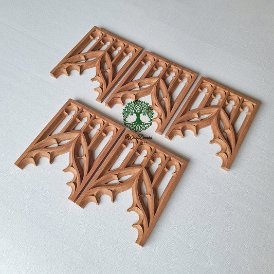 CUSTOM240511 5PCS Mahogany Carved Gothic Screen Arch 8"Wx10"H Panels, SOLD