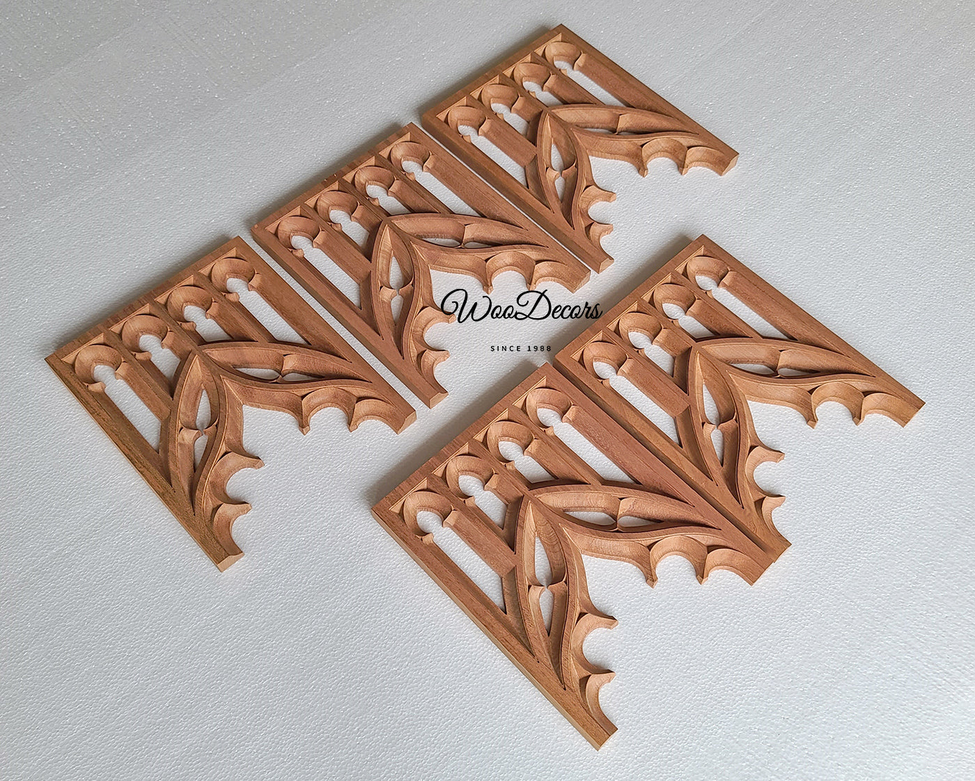 CUSTOM240511 5PCS Mahogany Carved Gothic Screen Arch 8"Wx10"H Panels, SOLD