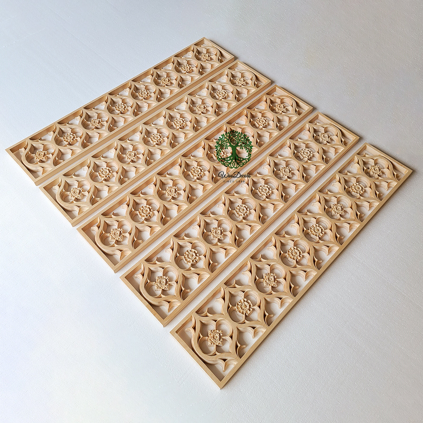 CUSTOM240422 5PCS Gothic Screen Panel with Rosettes Carved 35"Wx7"H, Door Header Panel, SOLD