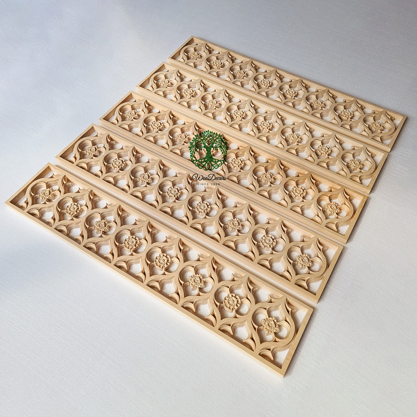 CUSTOM240422 5PCS Gothic Screen Panel with Rosettes Carved 35"Wx7"H, Door Header Panel, SOLD