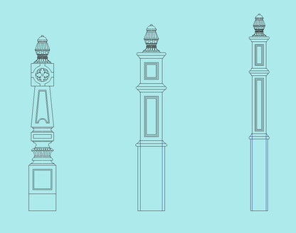 CUSTOM220828-Part 1,  Four Designs of Newel Posts, SOLD