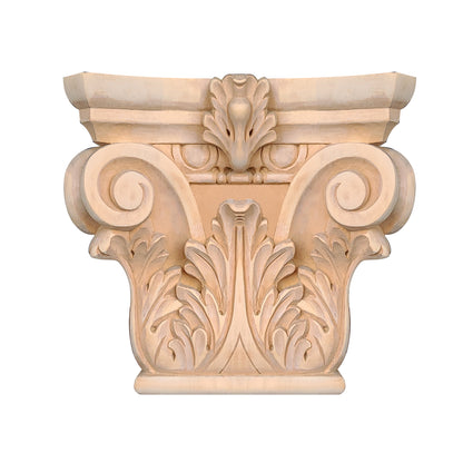 Wood Carved Acanthus Capitals for 4", 5" & 6-1/4" Square Columns, Hollow, Single