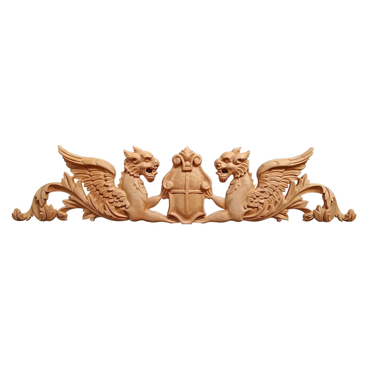 Shield Wyvern Carved Wood Applique, Available in 16