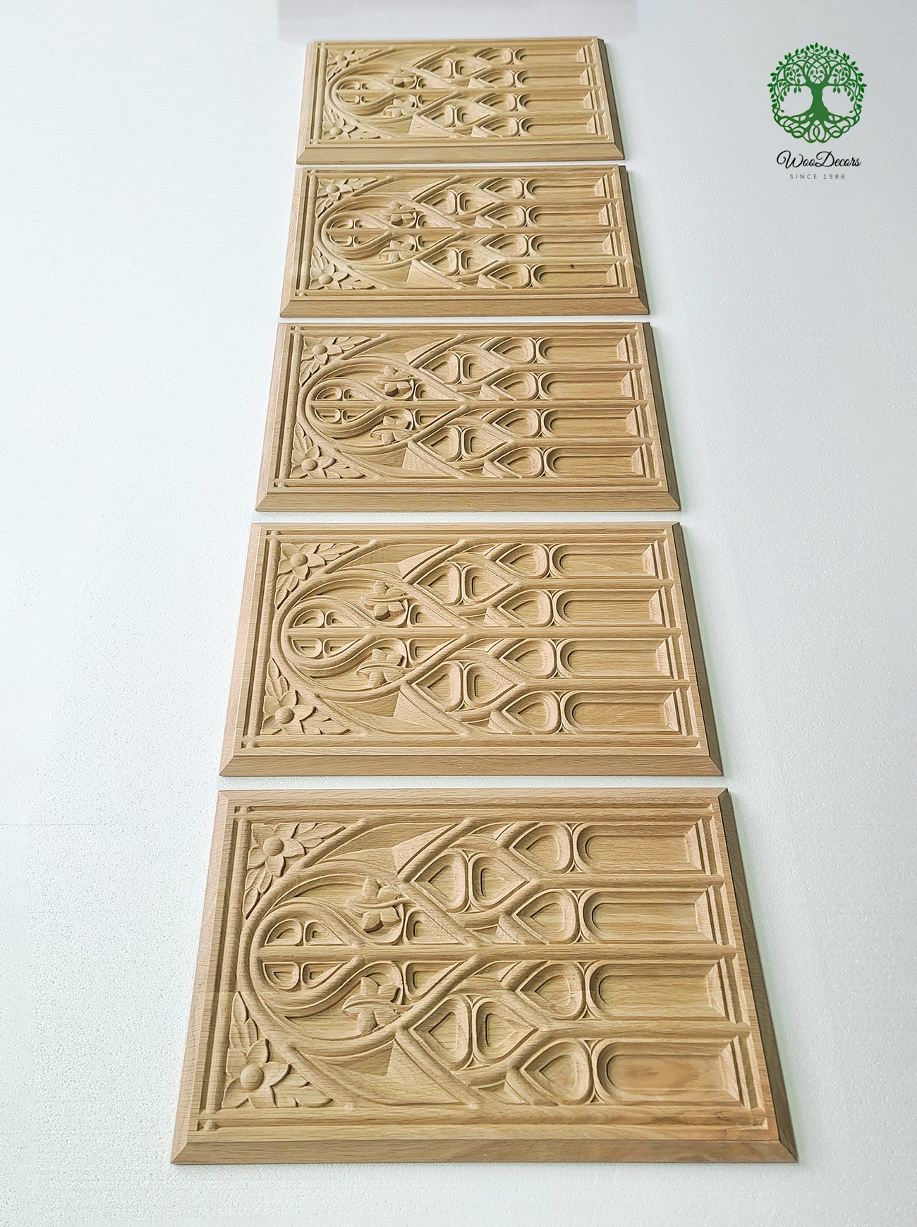 PAIR of PNL-16 Gothic Style Carved Wood Door Panels, Furniture Panels, 13-1/2"Wx21-1/4"H, Unfinished