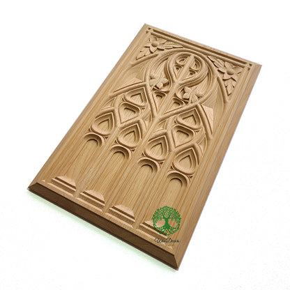 PAIR of PNL-16 Gothic Style Carved Wood Door Panels, Furniture Panels, 13-1/2"Wx21-1/4"H, Unfinished