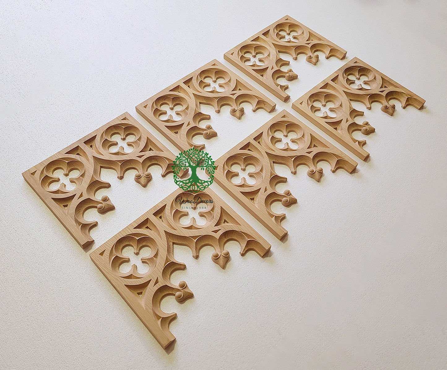 PAIR of PNL-34 Gothic Style Wood Carved Screen Arch Panels, 13"Wx10-3/4"H