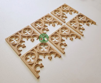 PAIR of PNL-34 Gothic Style Wood Carved Screen Arch Panels, 13"Wx10-3/4"H