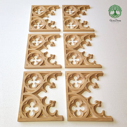 PAIR of PNL-34 Gothic Style Wood Carved Screen Arch Panels, 13"Wx10-3/4"H