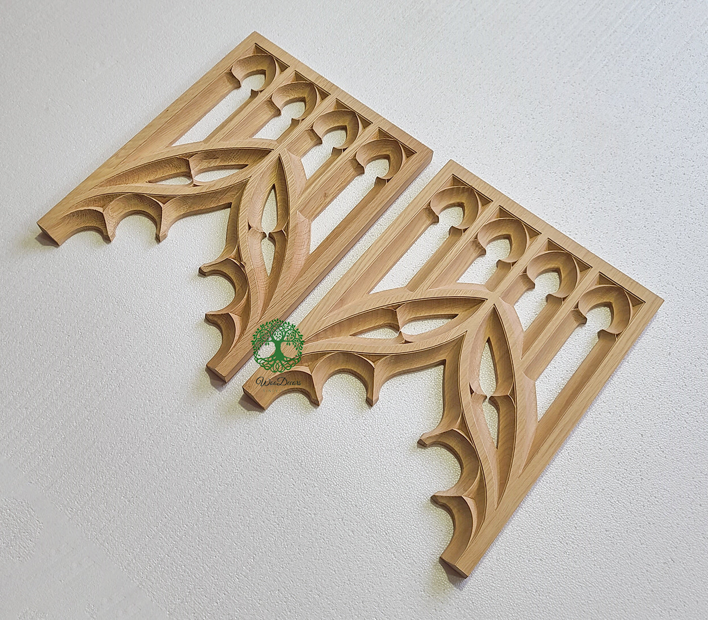 PAIR of PNL-40 Wood Carved Gothic Screen Arch Panels,  11