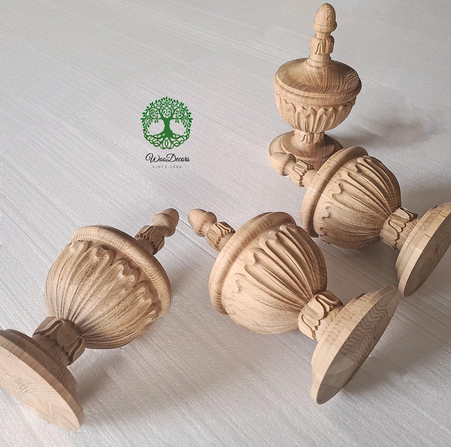Tongue Leaf Carved Wood Finial for Stair Post, Curtain Rod and Bed Post, Available in 3 Sizes