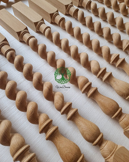 Set of 4, Solid Carved Spiral Twist Balusters, Stair Spindles, 2"x2"x36"H
