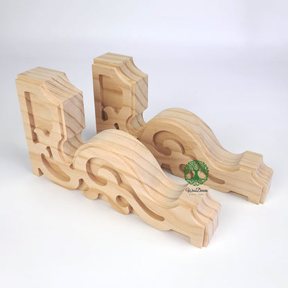 PAIR of Victorian Wood Carved Brackets for Float Shelf and Curtain Rod, Available in 8", 10" & 14" High