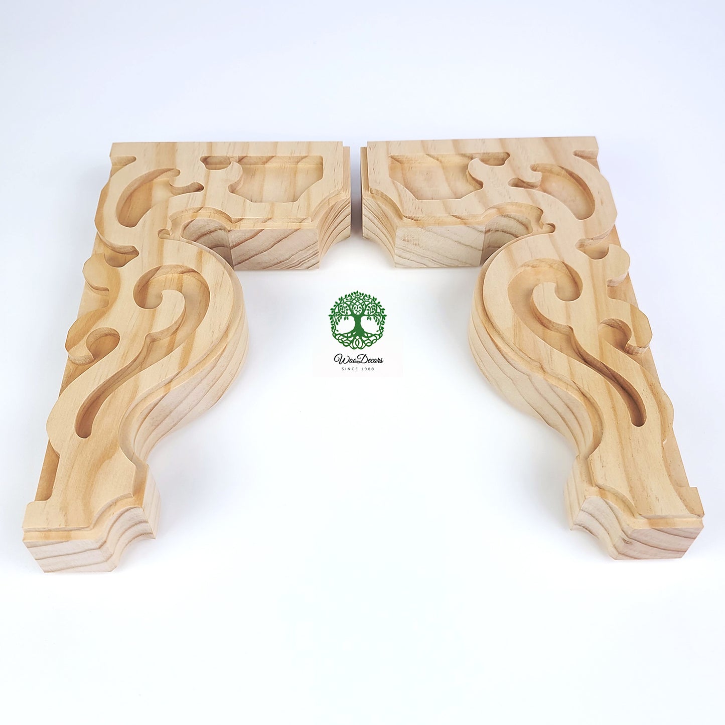 PAIR of Victorian Wood Carved Brackets for Float Shelf and Curtain Rod, Available in 8", 10" & 14" High
