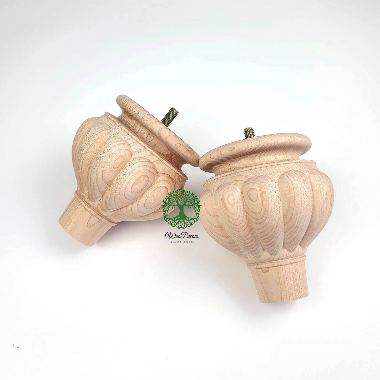 PAIR of Wood Carved Pumpkin / Garlic 4-1/4"High Bun Feet, Sofa Legs