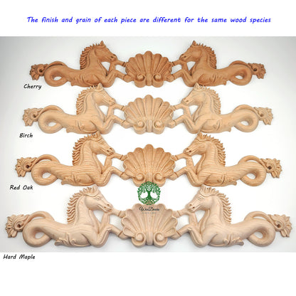 Horse Shell Carved Wood Applique Onlay, Available in 12", 16" & 23" Wide, Single