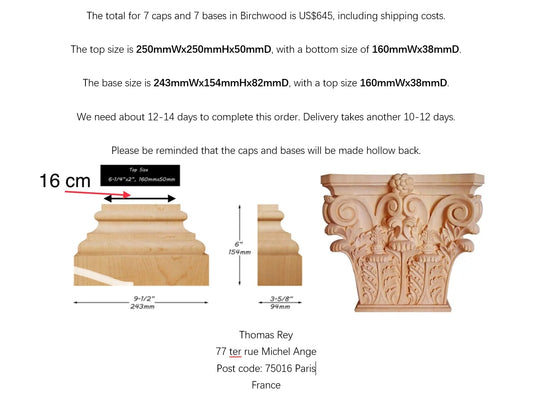 CUSTOM20250510  7 Sets of Corinthian Capital and Base, Birchwood