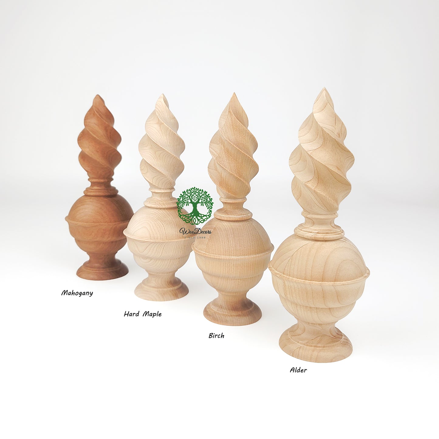 PAIR of Wood Carved Torch Wood Finials for Curtain Rod, Bed Post and Furniture, 7" High