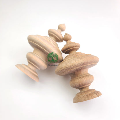 PAIR of Wood Turning Urn Finial for Curtain Rod, Bed Post and Furniture, 5-3/4"High, Unfinished