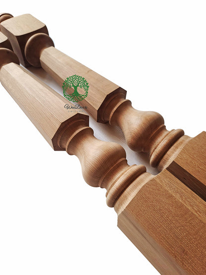 NWL-08 Wood Carved Hexagon Newel Post, Available in 4"x4", 5"x5", Unfinished, Single