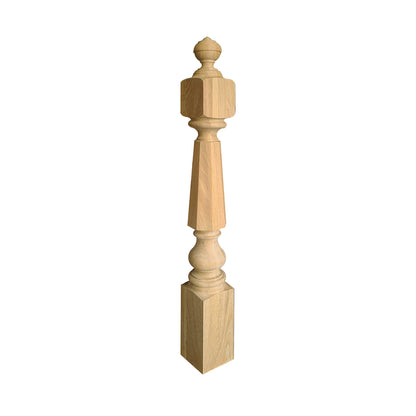 NWL-08 Wood Carved Hexagon Newel Post, Available in 4"x4", 5"x5", Unfinished, Single