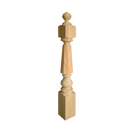 NWL-08 Wood Carved Hexagon Newel Post, Available in 4"x4", 5"x5", Unfinished, Single
